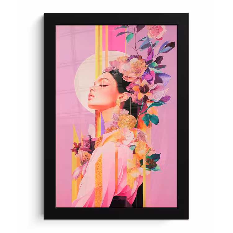 Poster met lijst - Vrouw - Bloemen - Paars - Abstract — 1