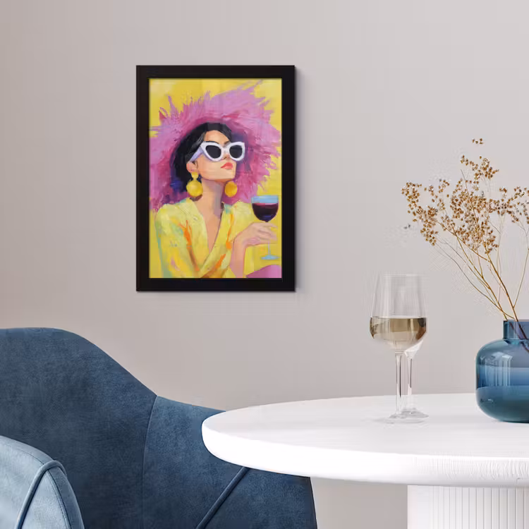 Poster met lijst - Vrouw - Hoed - Paars - Wijn — 2
