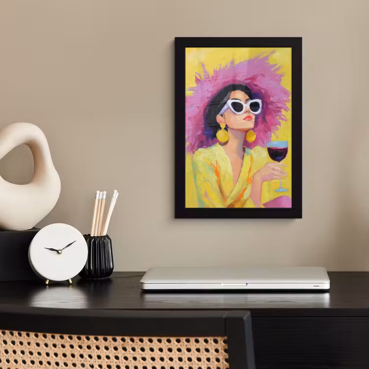 Poster met lijst - Vrouw - Hoed - Paars - Wijn — 3