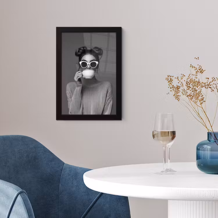 Poster met lijst - Vrouw - Koffie - Zwart - Wit — 2