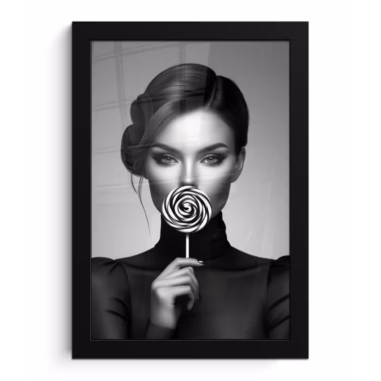 Poster met lijst - Vrouw - Lolly - Zwart — 1