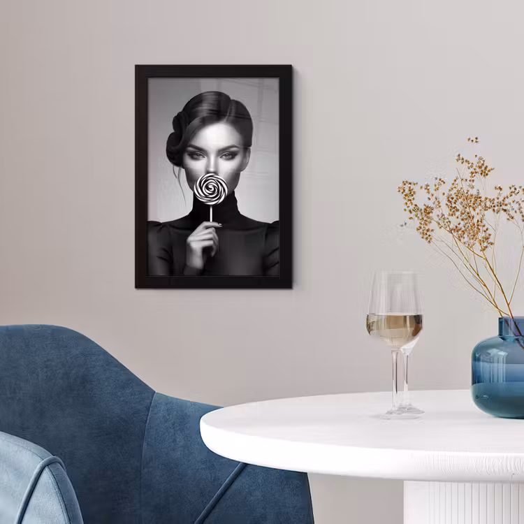 Poster met lijst - Vrouw - Lolly - Zwart — 2