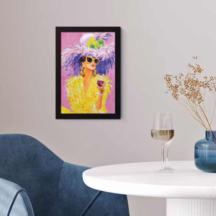 Poster met lijst - Zonnebril - Vrouw - Jas - Veren — 2