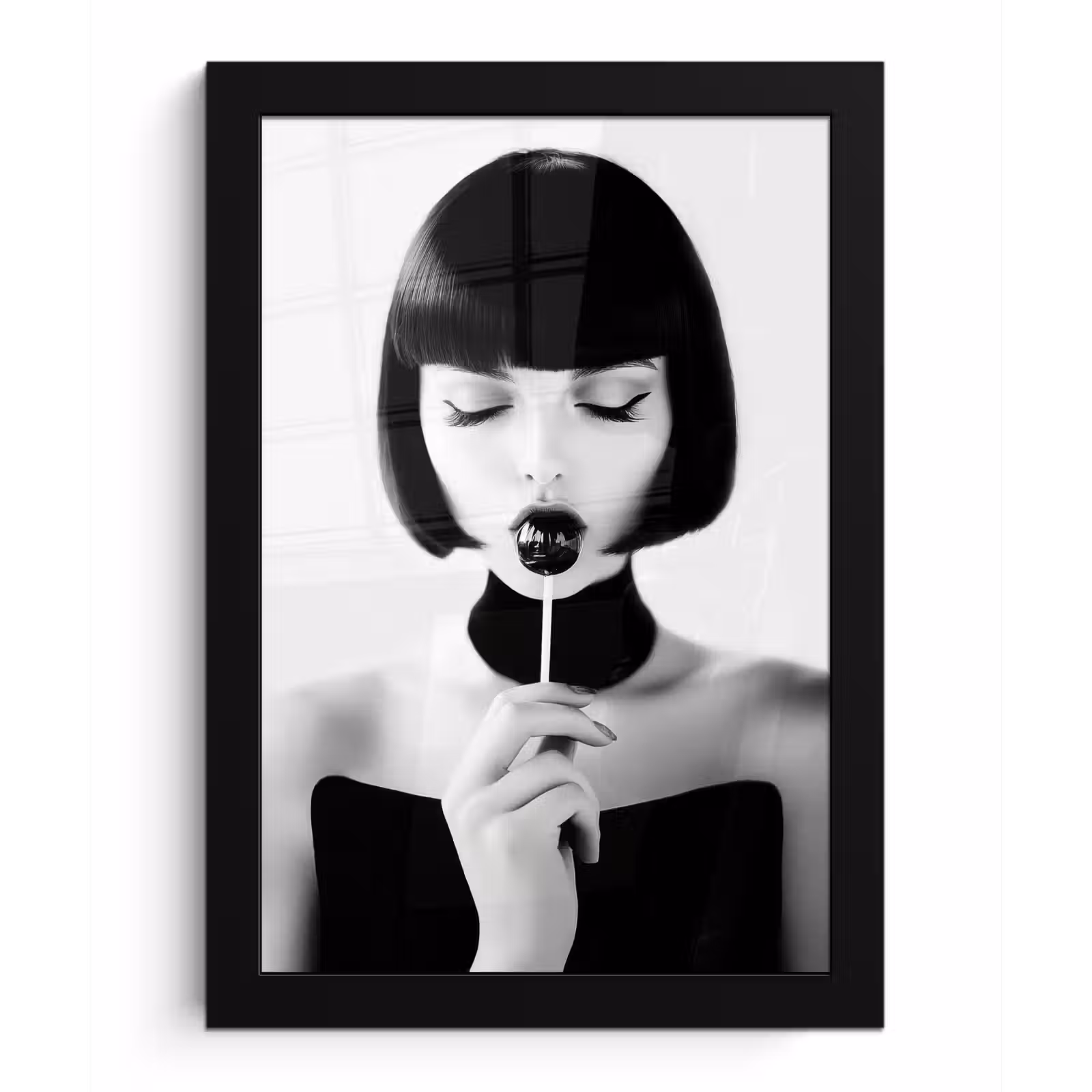 Poster met lijst - Vrouw - Lolly - Zwart - Wit — 1