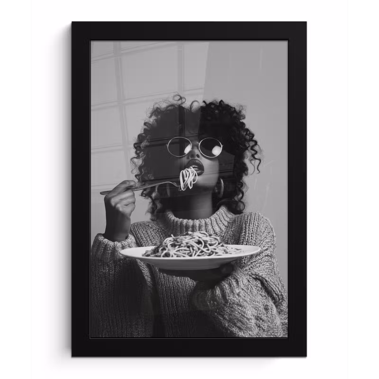 Poster met lijst - Vrouw - Pasta - Zwart - Wit — 1
