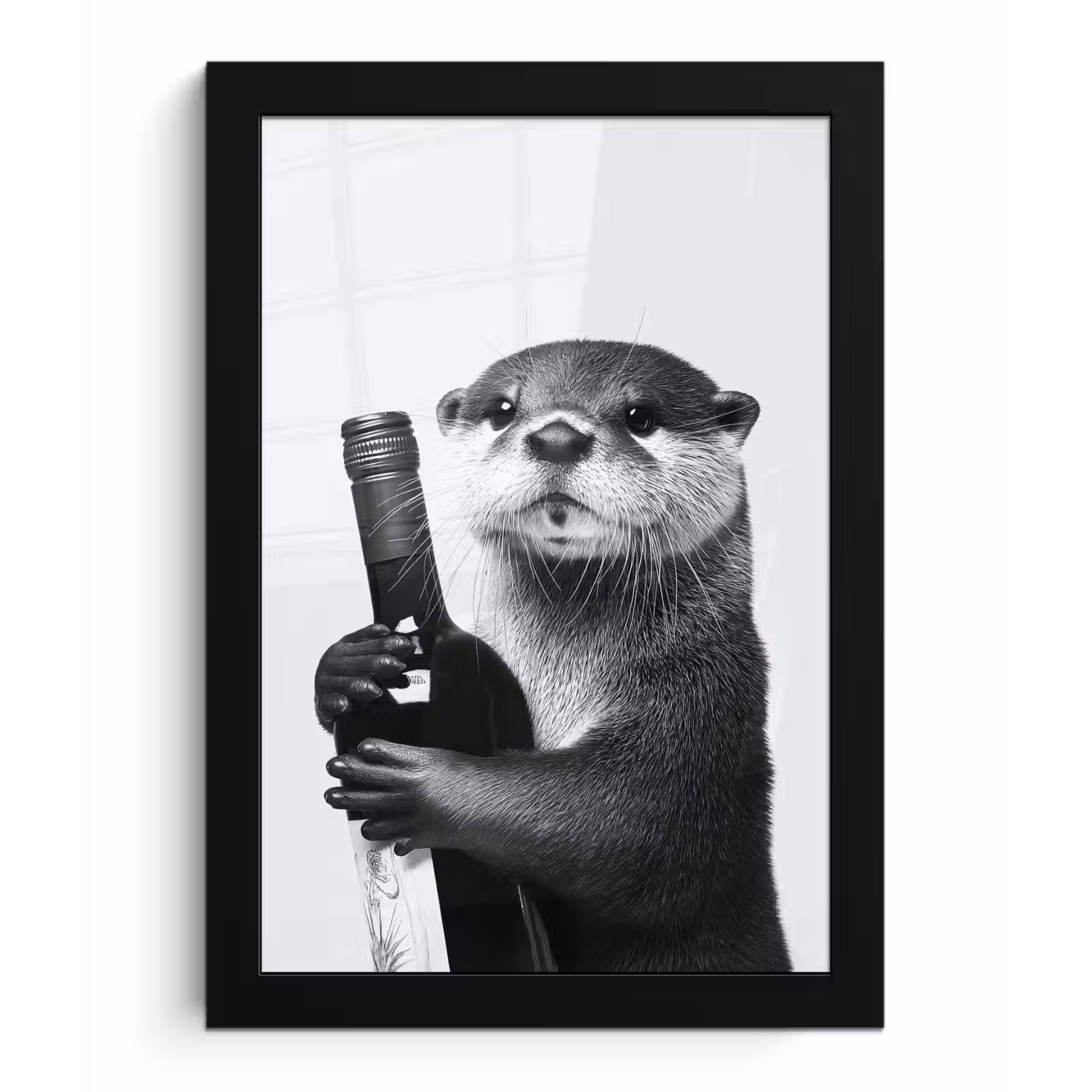 Poster met lijst - Wijnfles - Otter - Zwart — 1