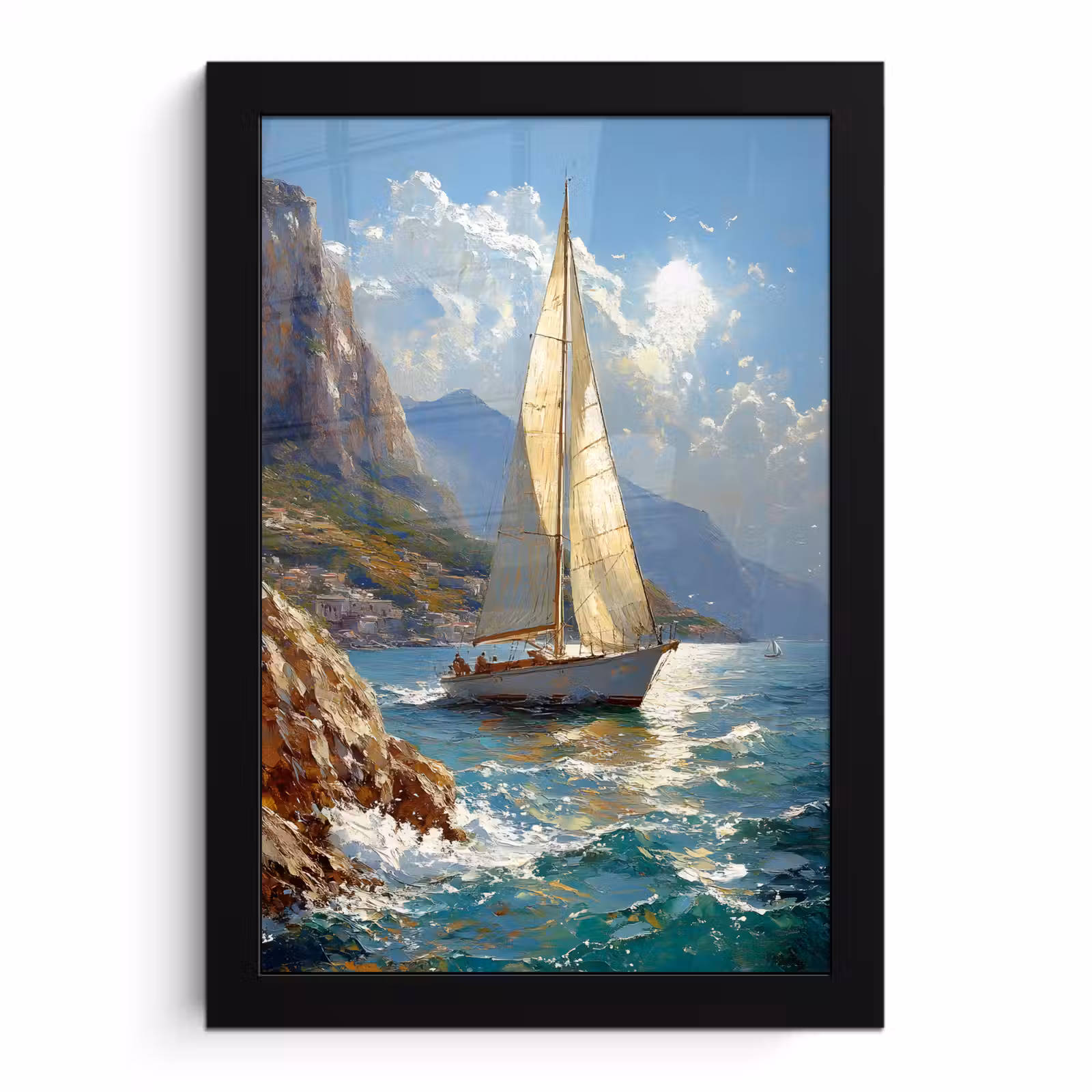 Poster met lijst - Zeilschip - Zee - Rotsen - Wolken — 1