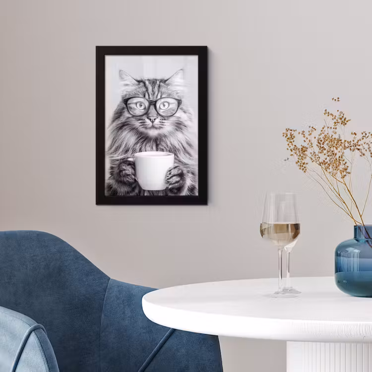 Poster met lijst - Kat - Bril - Mok - Pluizig — 2