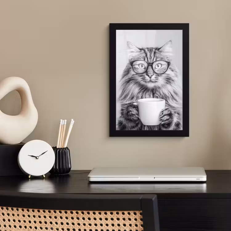 Poster met lijst - Kat - Bril - Mok - Pluizig — 3