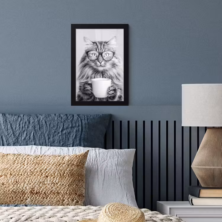Poster met lijst - Kat - Bril - Mok - Pluizig — 4