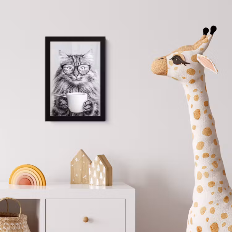 Poster met lijst - Kat - Bril - Mok - Pluizig — 5