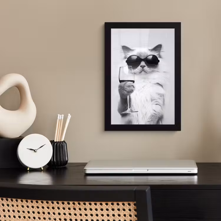 Poster met lijst - Kat - Zonnebril - Wijnglas - Langharig — 3
