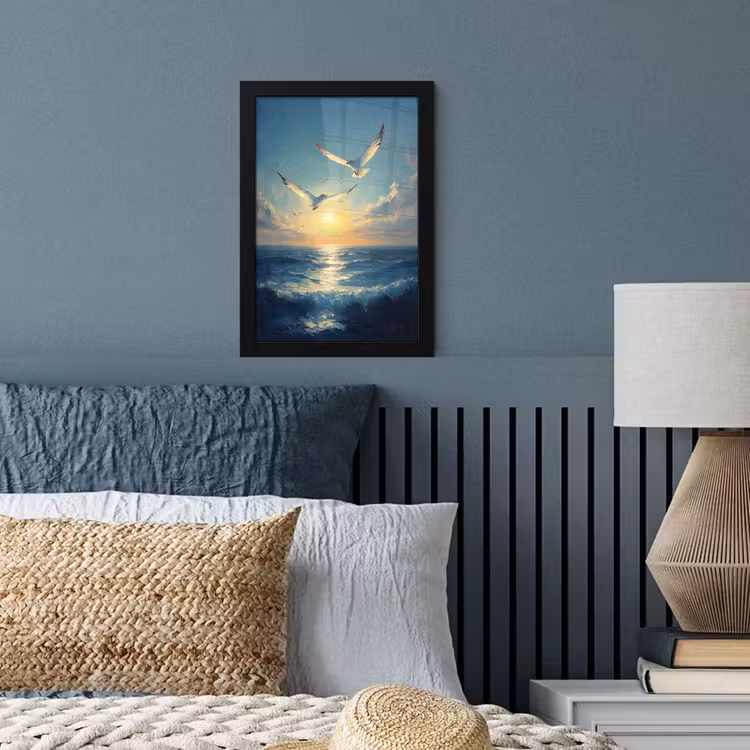 Poster met lijst - Meeuwen - Zee - Wolken -Blauw — 4