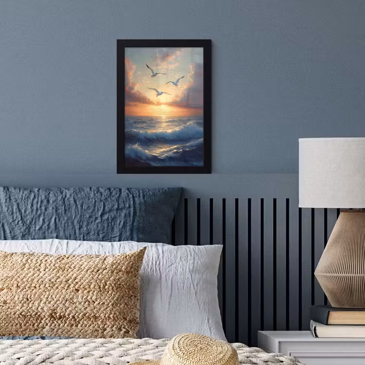 Poster met lijst - Meeuwen - Zonsondergang - Zee - Wolken — 4