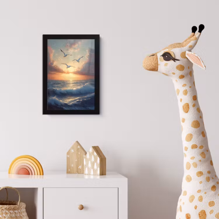 Poster met lijst - Meeuwen - Zonsondergang - Zee - Wolken — 5
