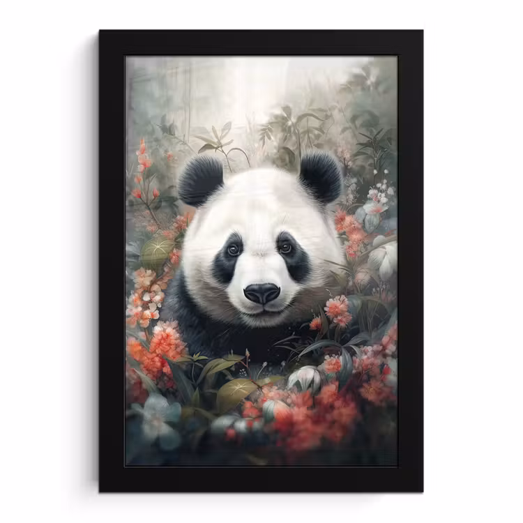 Poster met lijst - Panda - Wilde dieren - Bloemen - Natuur — 1