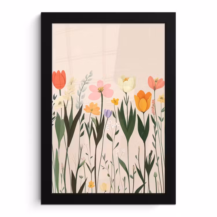 Poster met lijst - Pasteltinten - Bloemen - Illustratie — 1