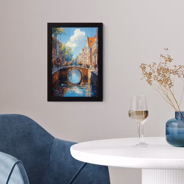 Poster met lijst - Stad - Gracht - Zon - Fietsen — 2