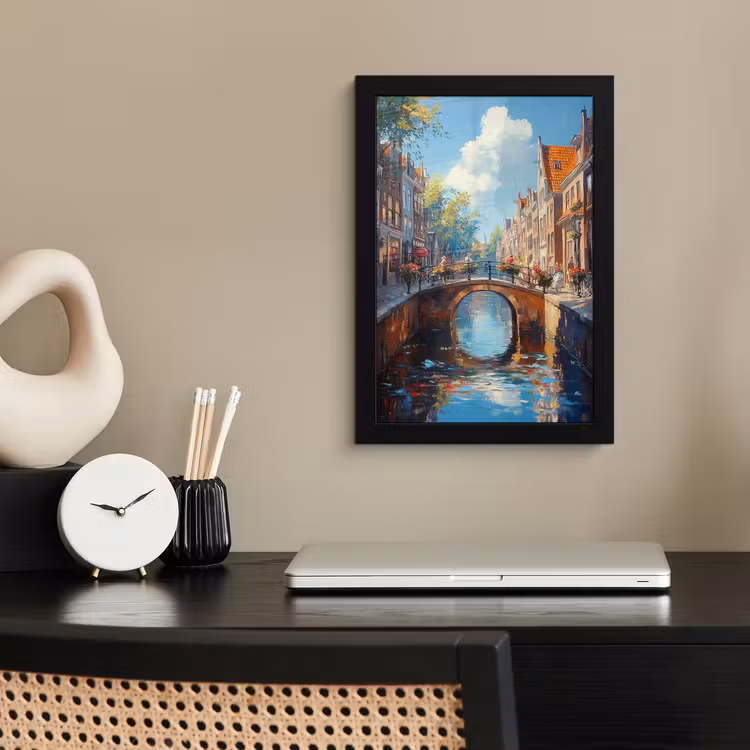 Poster met lijst - Stad - Gracht - Zon - Fietsen — 3