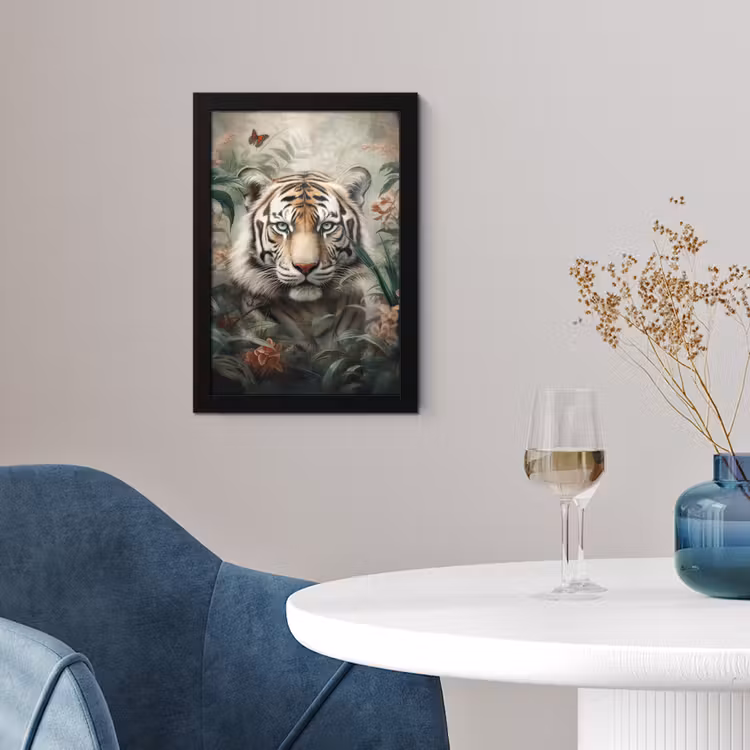 Poster met lijst - Tijger - Vlinders - Dieren - Jungle - Bloemen — 2