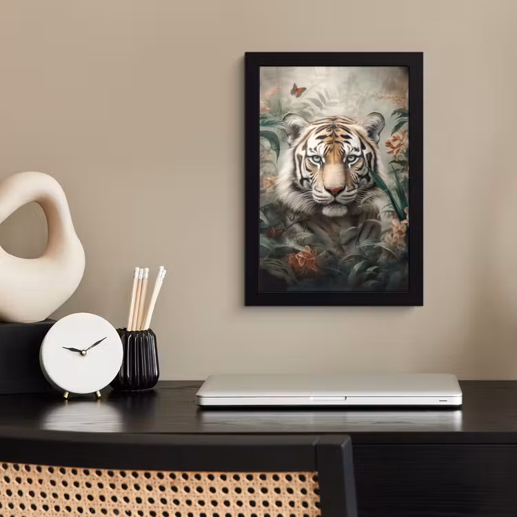 Poster met lijst - Tijger - Vlinders - Dieren - Jungle - Bloemen — 3