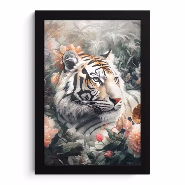 Poster met lijst - Tijger - Wilde dieren - Bloemen - Jungle — 1