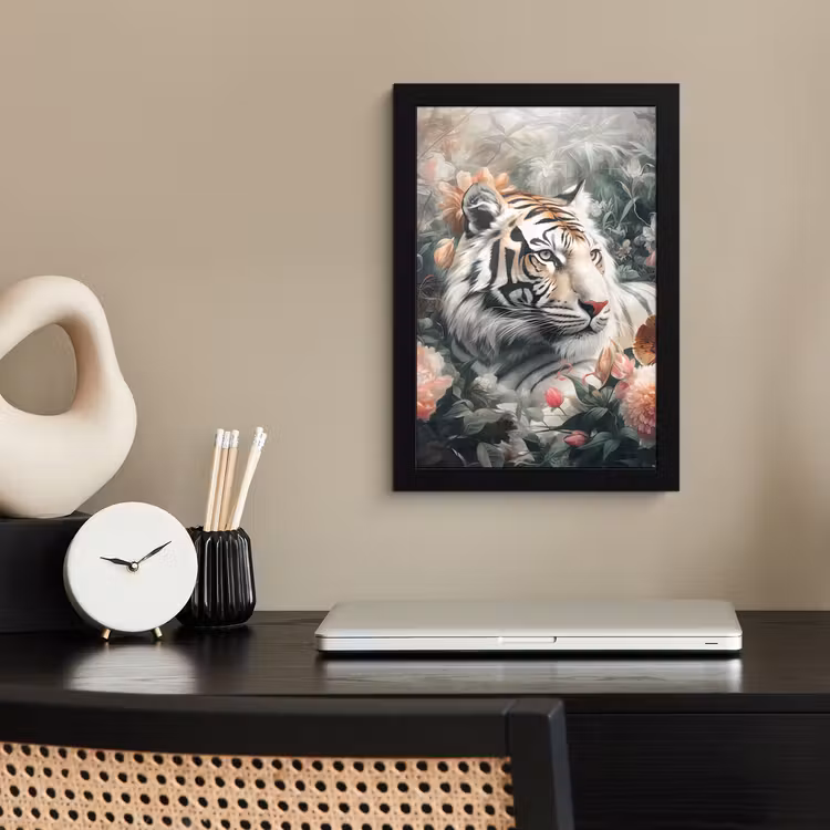 Poster met lijst - Tijger - Wilde dieren - Bloemen - Jungle — 3