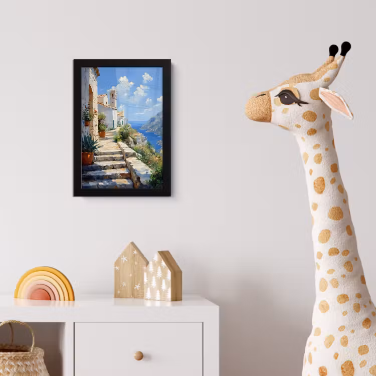 Poster met lijst - Trap - Huizen - Berglandschap - Zee — 5