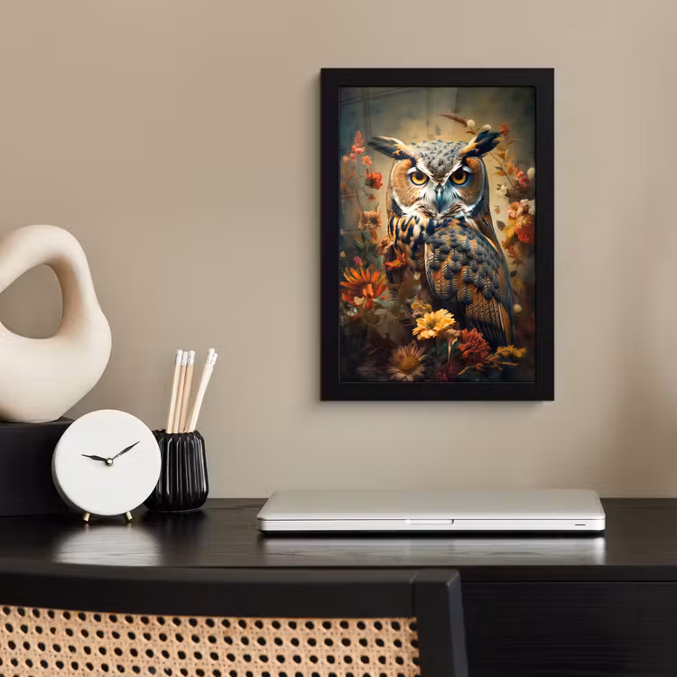 Poster met lijst - Uil - Vogel - Bloemen - Planten - Botanisch — 3