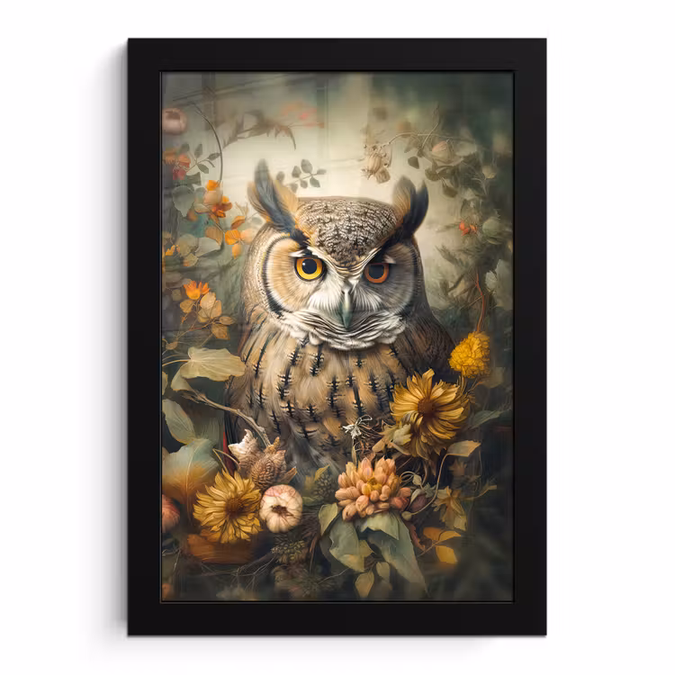 Poster met lijst - Uil - Vogels - Bloemen - Natuur — 1