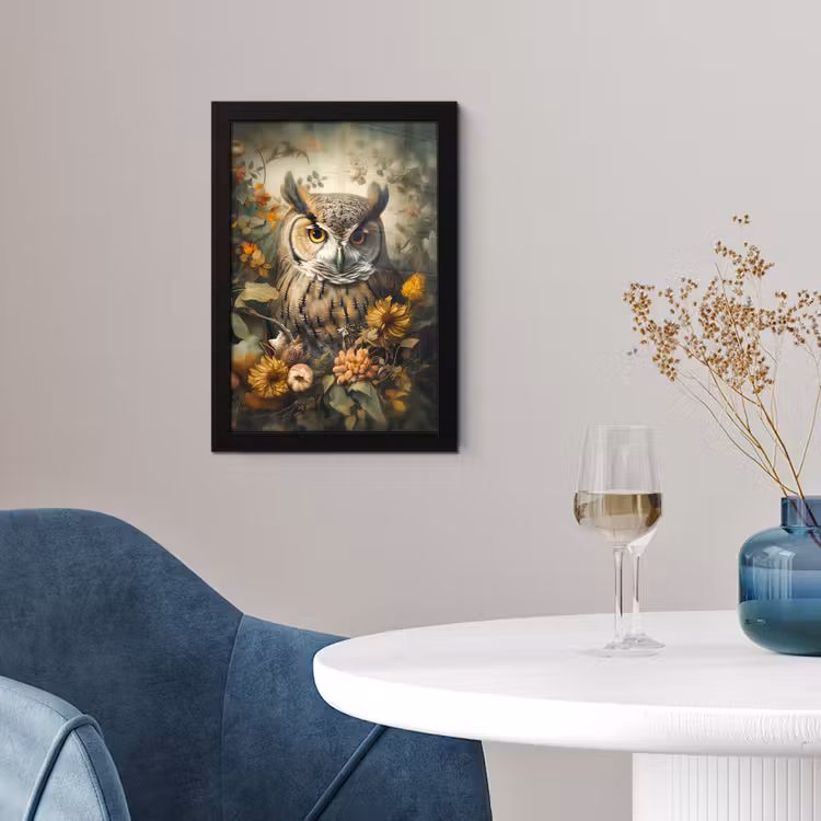 Poster met lijst - Uil - Vogels - Bloemen - Natuur — 2