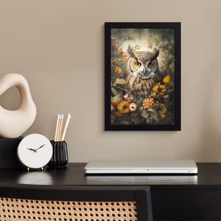 Poster met lijst - Uil - Vogels - Bloemen - Natuur — 3