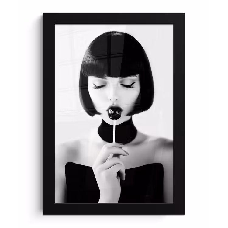 Poster met lijst - Vrouw - Lolly - Zwart - Wit — 1