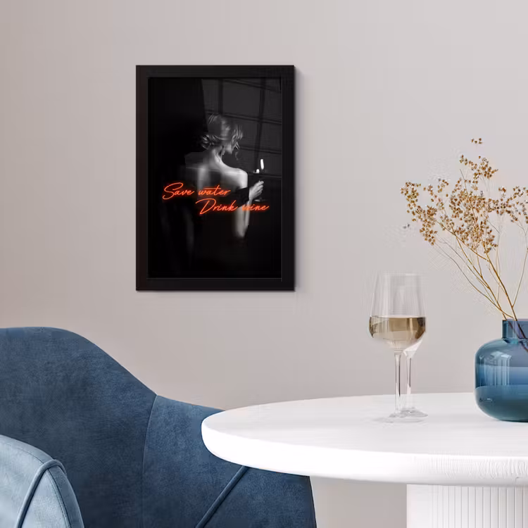 Poster met lijst - Wijn - Vrouw - Neon - Quote — 2