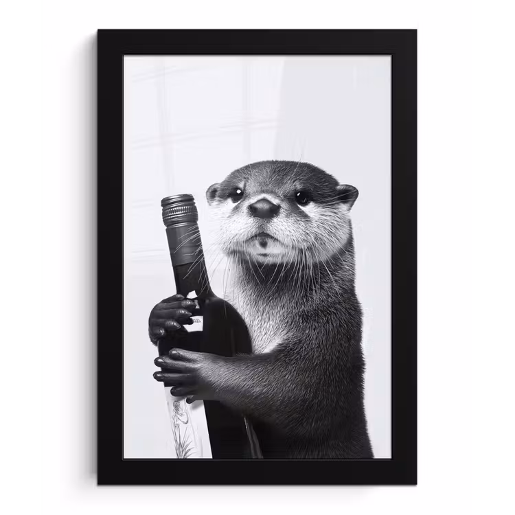Poster met lijst - Wijnfles - Otter - Zwart — 1