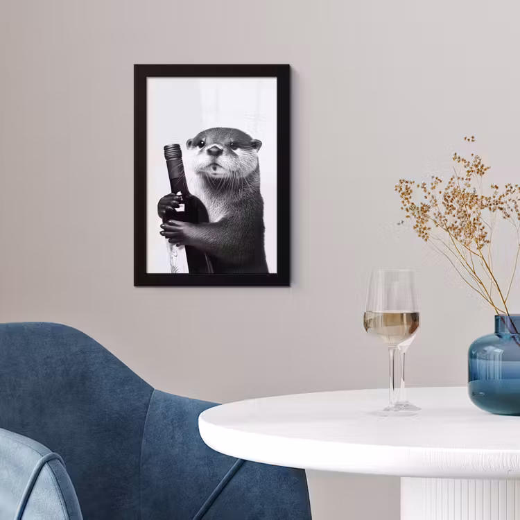 Poster met lijst - Wijnfles - Otter - Zwart — 2