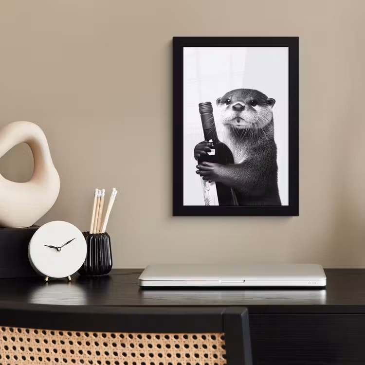 Poster met lijst - Wijnfles - Otter - Zwart — 3