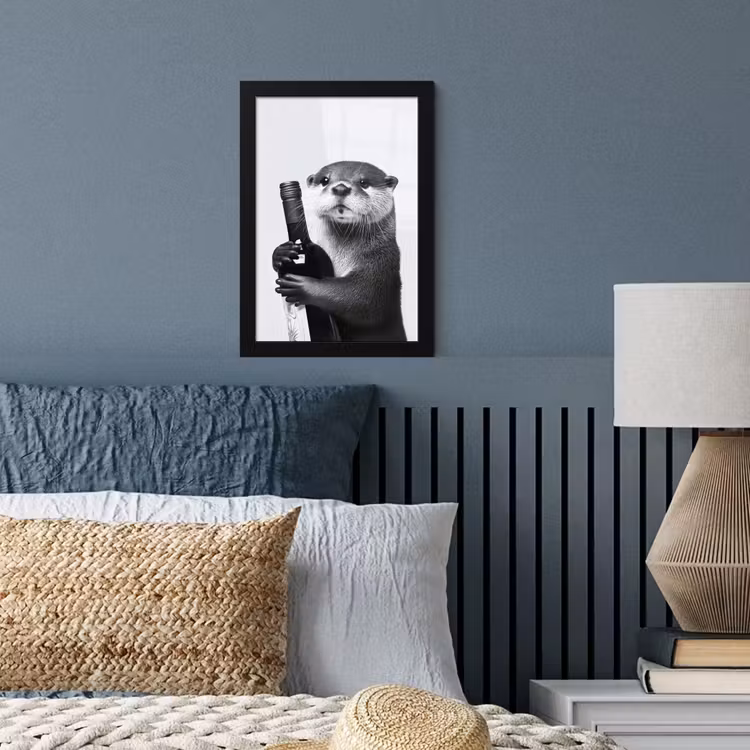 Poster met lijst - Wijnfles - Otter - Zwart — 4