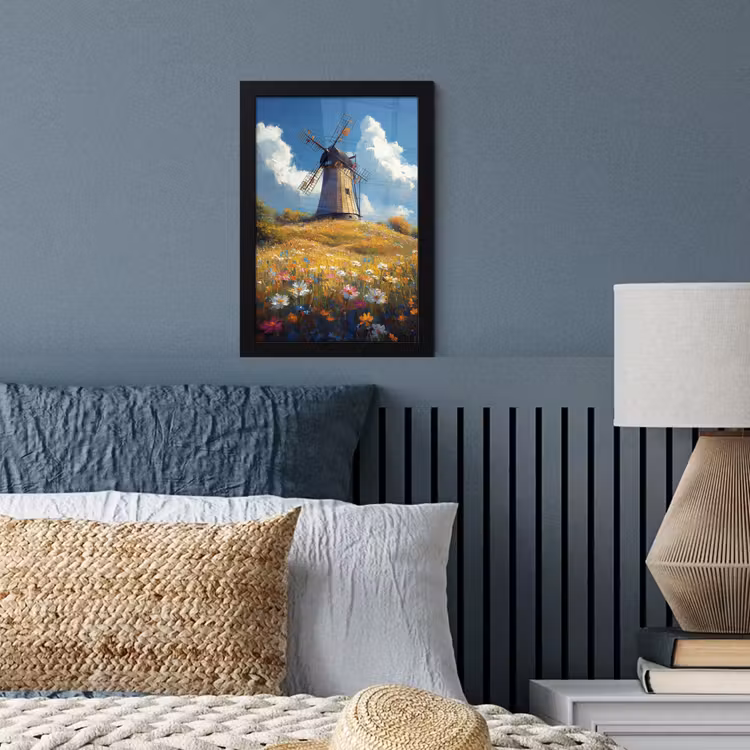 Poster met lijst - Windmolen - Heuvel - Bloemen - Kleurrijk — 4