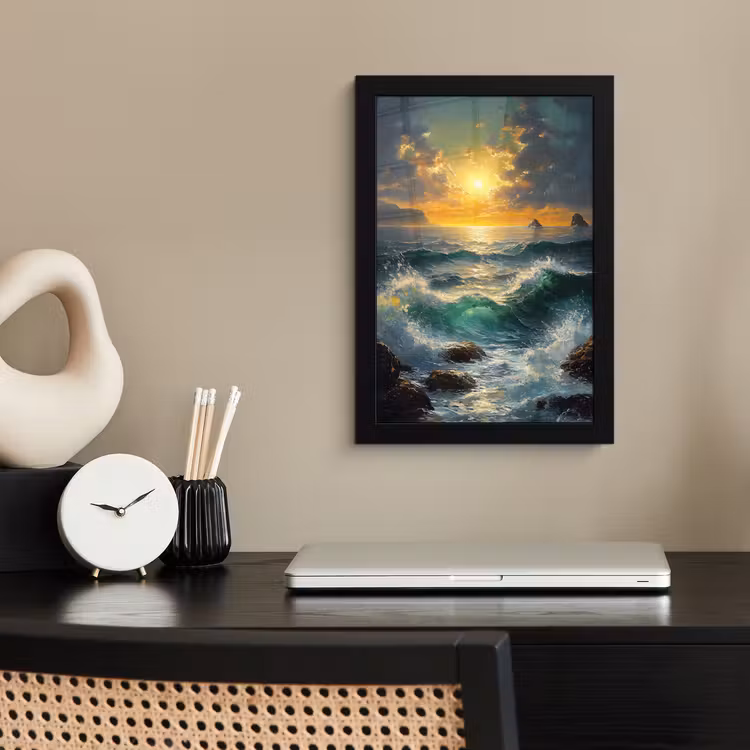 Poster met lijst - Zee - Zon - Golven - Rotsen — 3