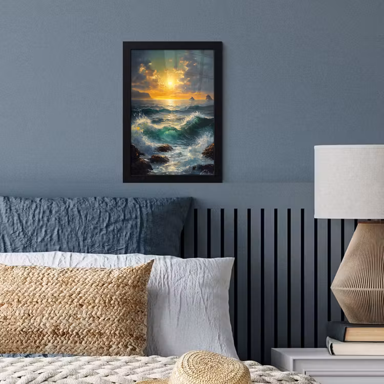 Poster met lijst - Zee - Zon - Golven - Rotsen — 4