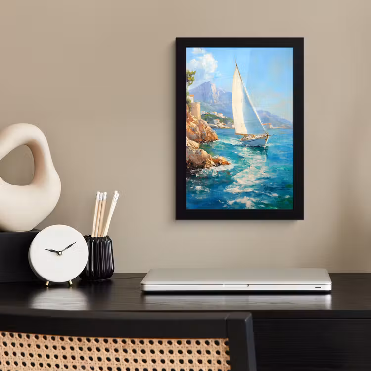 Poster met lijst - Zeilboot - Rotsen - Kust - Huizen — 3