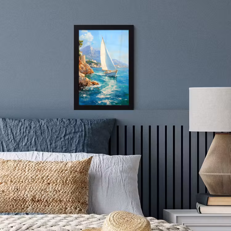 Poster met lijst - Zeilboot - Rotsen - Kust - Huizen — 4