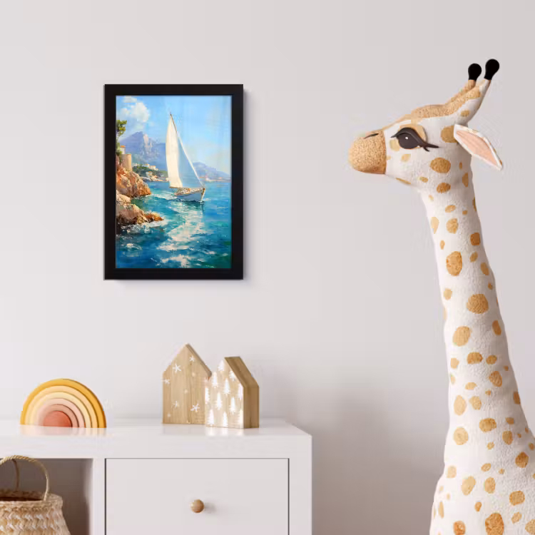 Poster met lijst - Zeilboot - Rotsen - Kust - Huizen — 5