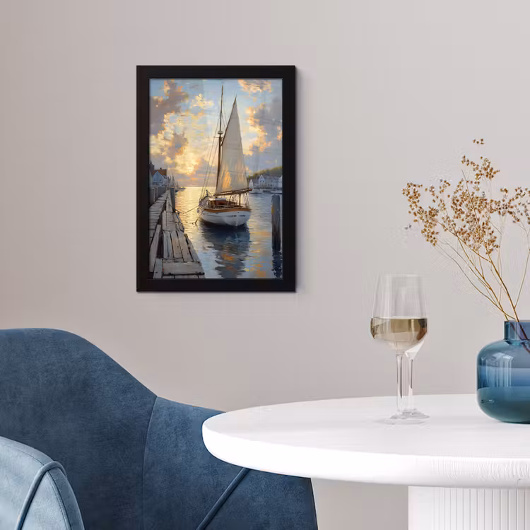 Poster met lijst - Zeilboot - Zon - Pier - Hout — 2