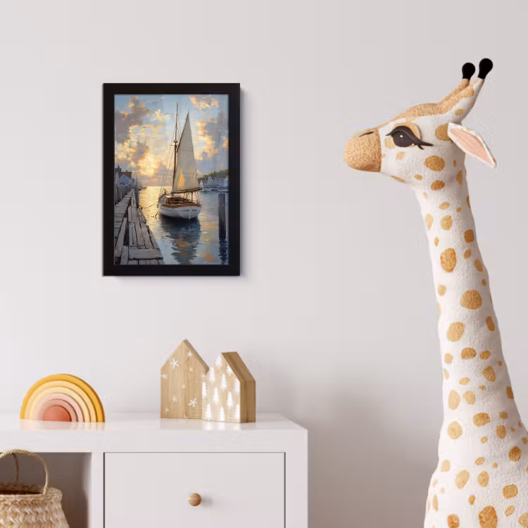 Poster met lijst - Zeilboot - Zon - Pier - Hout — 5