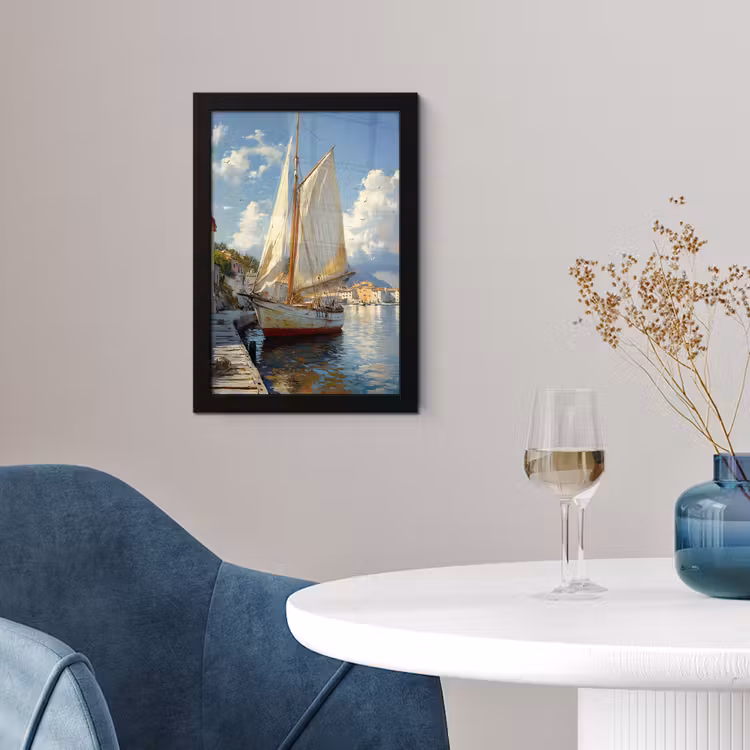 Poster met lijst - Zeilschip - Huizen - Kade - Zee — 2