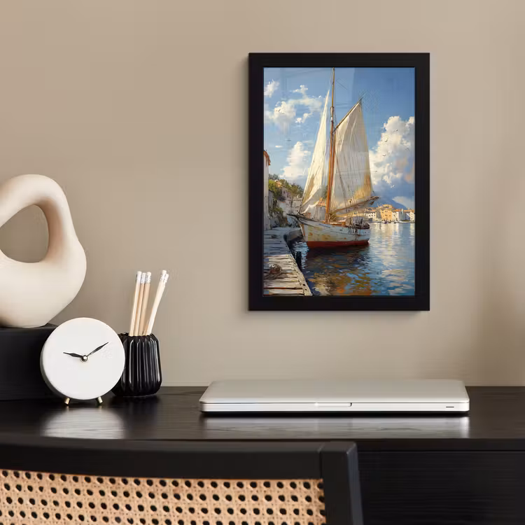 Poster met lijst - Zeilschip - Huizen - Kade - Zee — 3