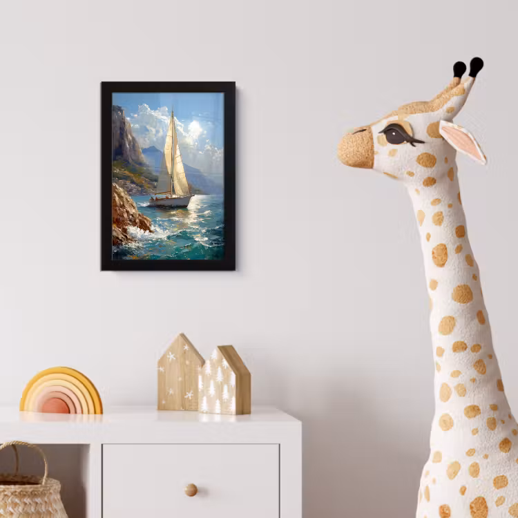 Poster met lijst - Zeilschip - Zee - Rotsen - Wolken — 5
