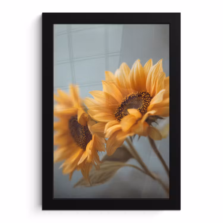 Poster met lijst - Zonnebloemen - Geel - Wazig — 1